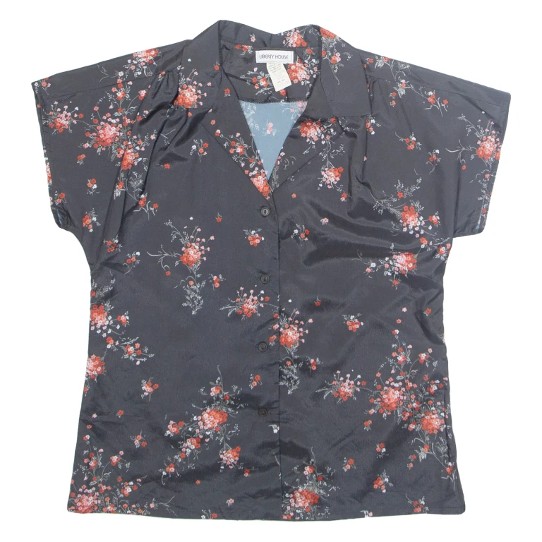 LIBERTY HOUSE Womens Printed Blouse Black Collared Floral M