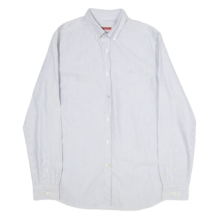 BARBOUR Tailored Fit Mens Shirt Blue 80s Striped Long Sleeve L