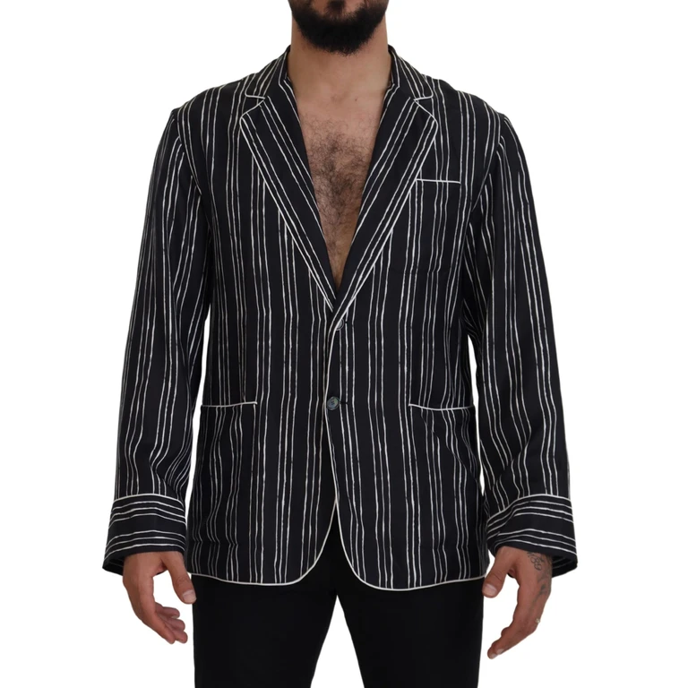 Dolce & Gabbana Blue Striped Silk Pajama Shirt Jacket - Men