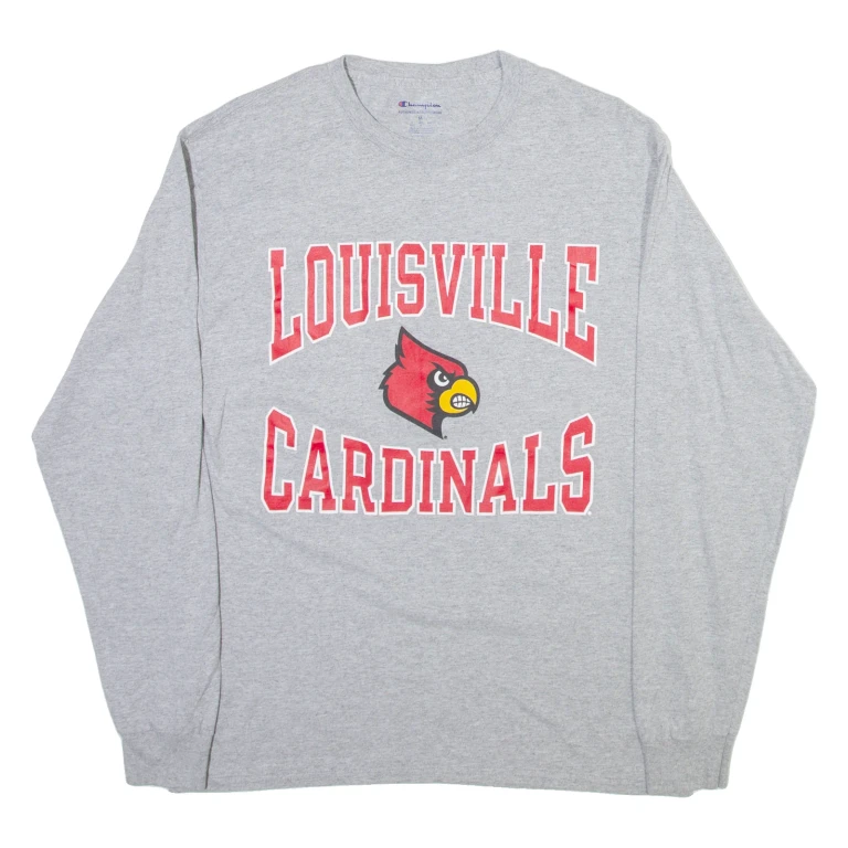 CHAMPION Louisville Cardinals Mens T-Shirt Grey Long Sleeve USA M