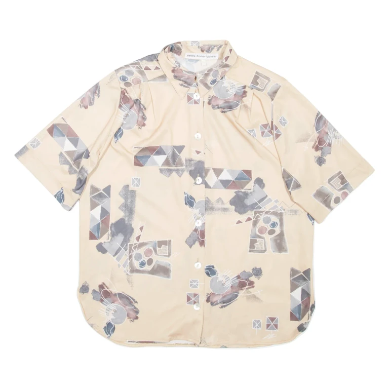 Womens Printed Shirt Beige Collared Crazy Pattern L