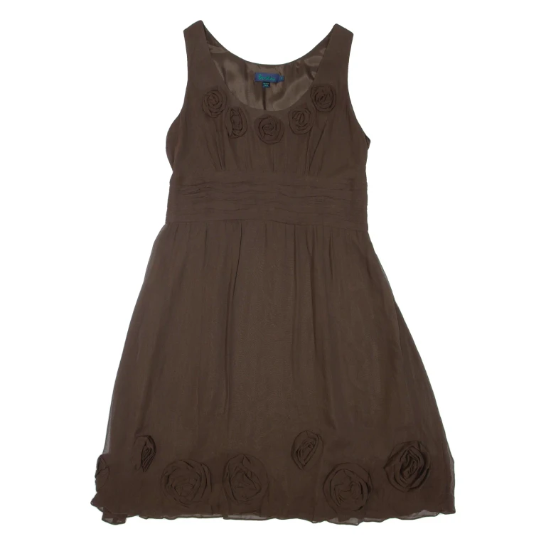 BODEN Womens Day Dress Brown Silk Sleeveless Knee Length XL