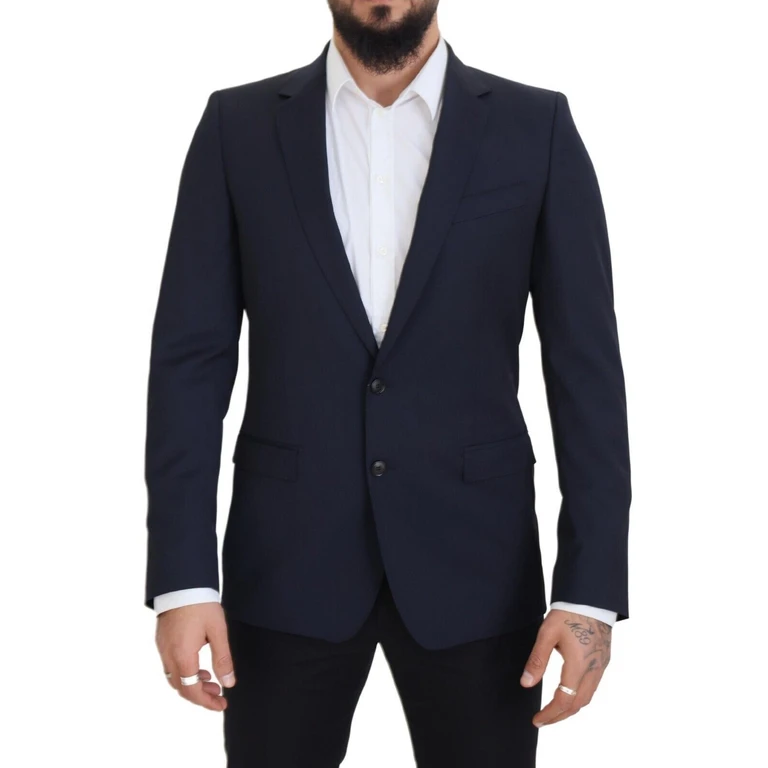 Dolce & Gabbana Dark Blue Wool Single Breasted Martini Blazer Virgin Clothing - Men