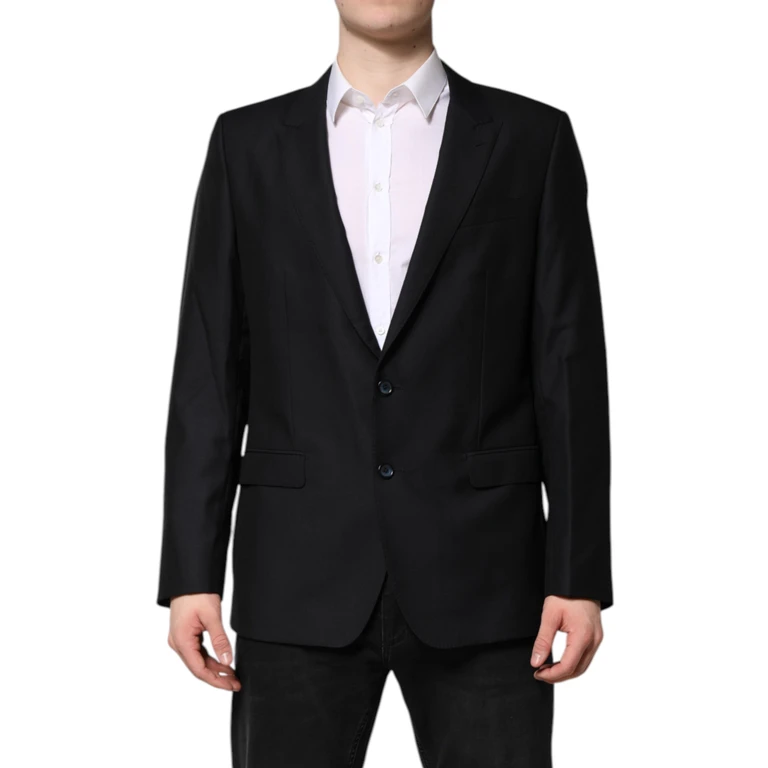 Dark Blue Martini Wool Blazer Coat Jacket Black Virgin Silk Clothing - Men