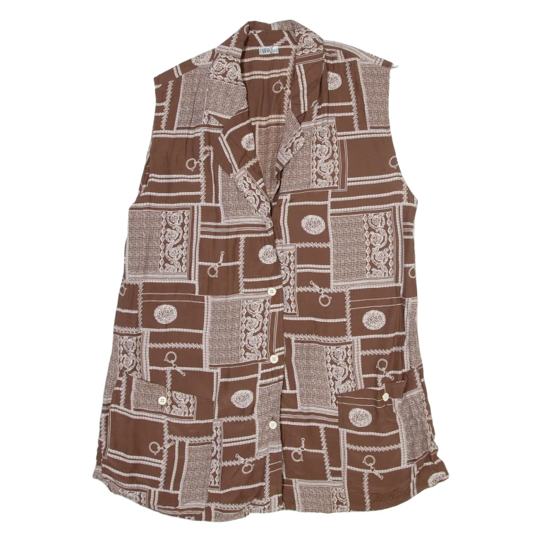 WAY Womens Printed Vest Brown V-Neck Sleeveless Crazy Pattern M