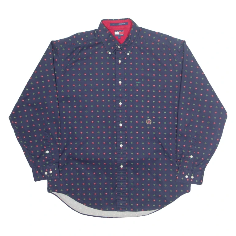 TOMMY HILFIGER Mens Shirt Blue Spotted Long Sleeve L
