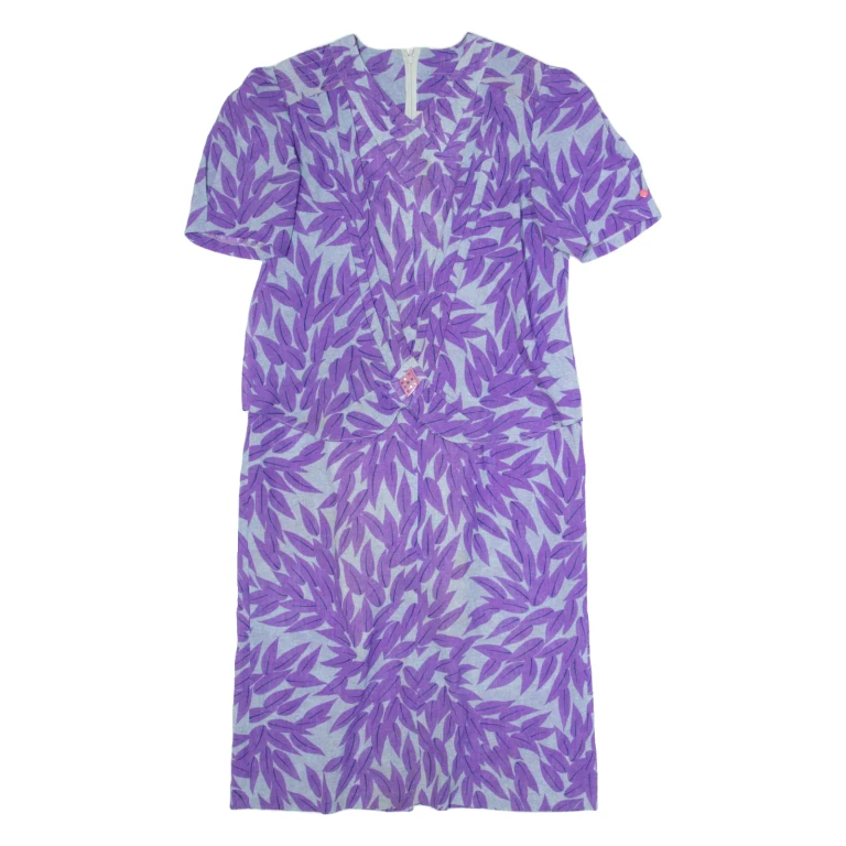 Womens Pencil Dress Purple 90s Floral Short Sleeve Midi L