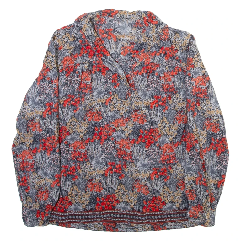 Womens Printed Shirt Grey Collared Long Sleeve Viscose Floral M