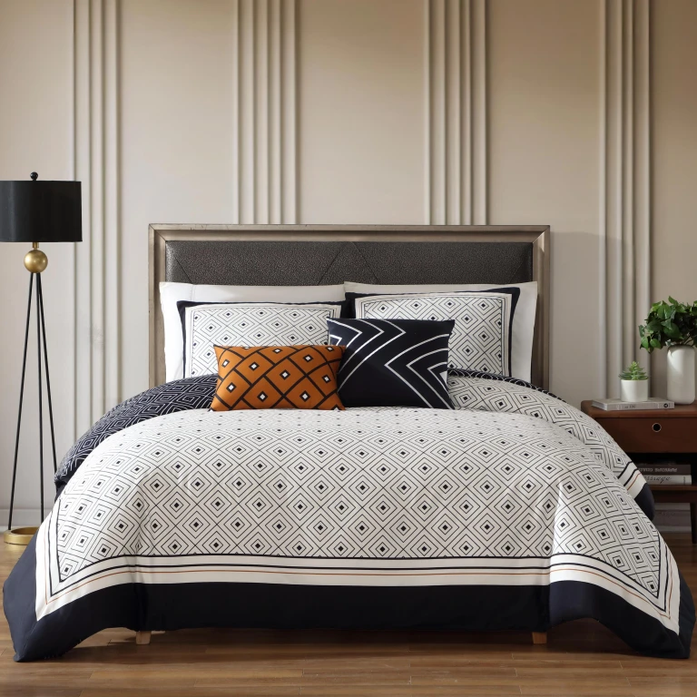 Geometric Black & White 5 Piece Reversible Comforter Set
