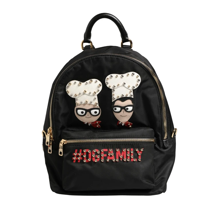 Dolce & Gabbana Vulcano Black Nylon #dgfamily Embellished Backpack Bag Acrylic Calf Accessory - Women