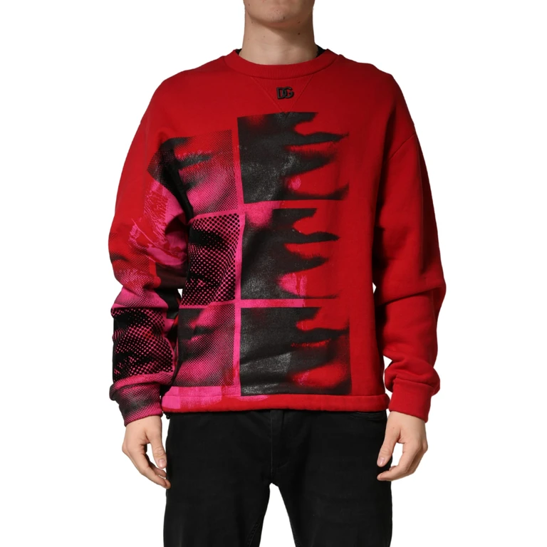 Red Graphic Crew Neck Men Sweatshirt Sweater Cotton Polyester Clothing - Men