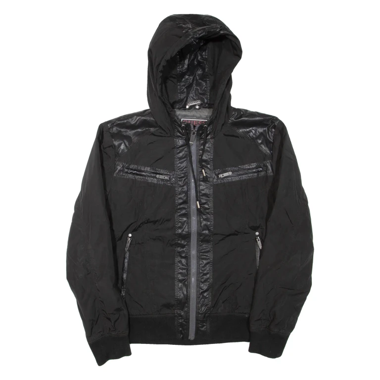 GUESS Mens Jacket Black Hooded XL