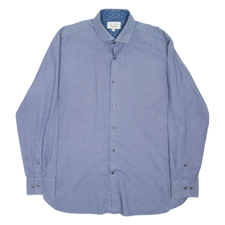TED BAKER Mens Plain Shirt Blue Long Sleeve XL