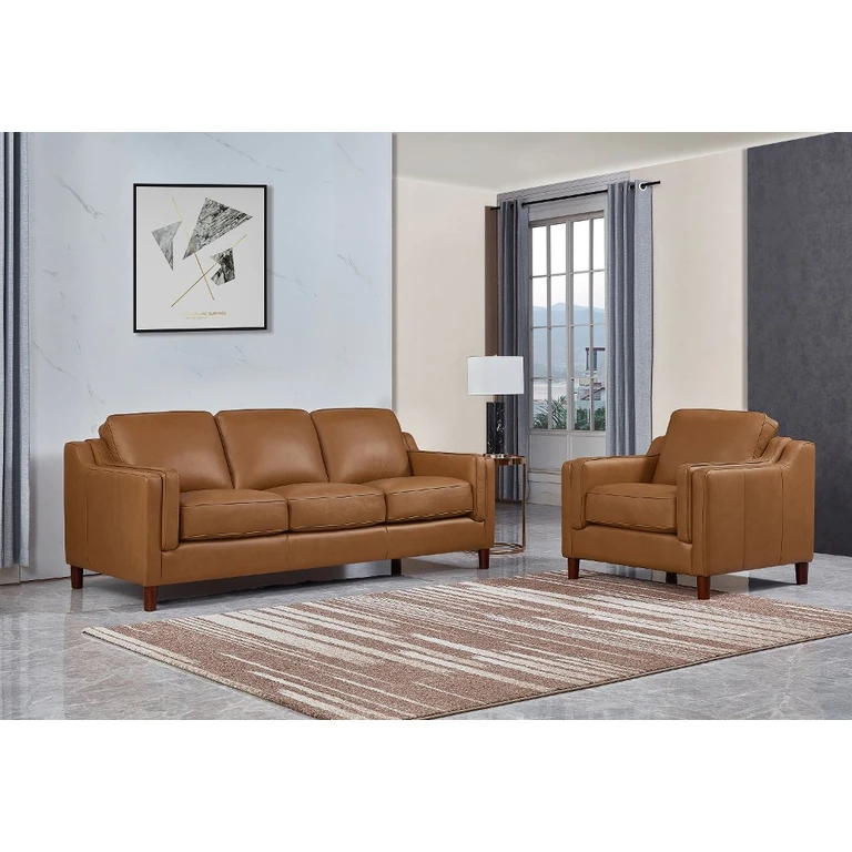 Ballari Cognac Brown Leather 2 Piece Living Room Set - Sofa & Chair
