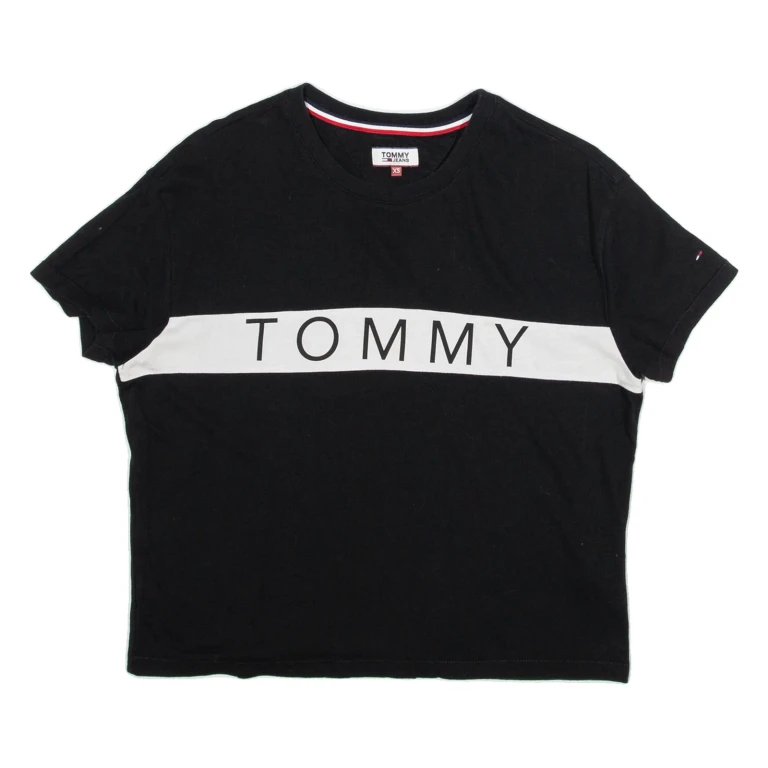 TOMMY HILFIGER Womens T-Shirt Black XS