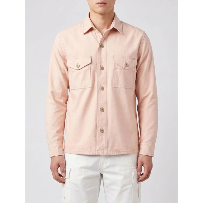 Long-Sleeved Casual Cotton Shirt with Flap Pockets (FMOSH0015W0097278)