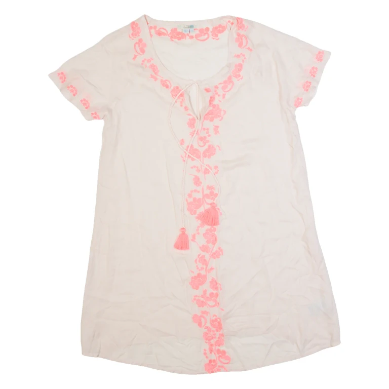 BODEN Womens Shift Dress Cream Short Sleeve Knee Length UK 14
