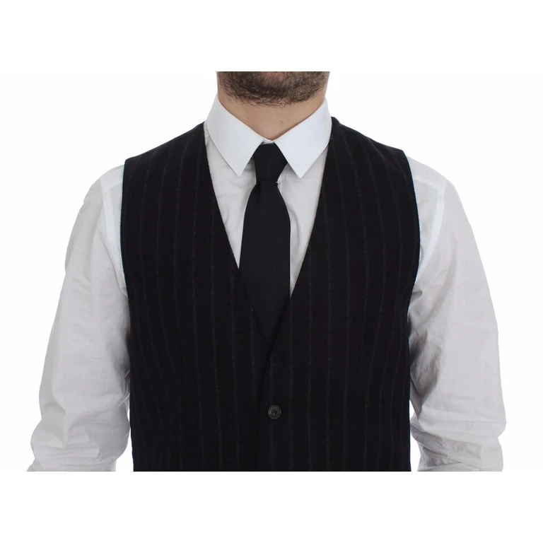 Dolce & Gabbana Black Striped Wool Logo Vest Gilet Weste Clothing - Men