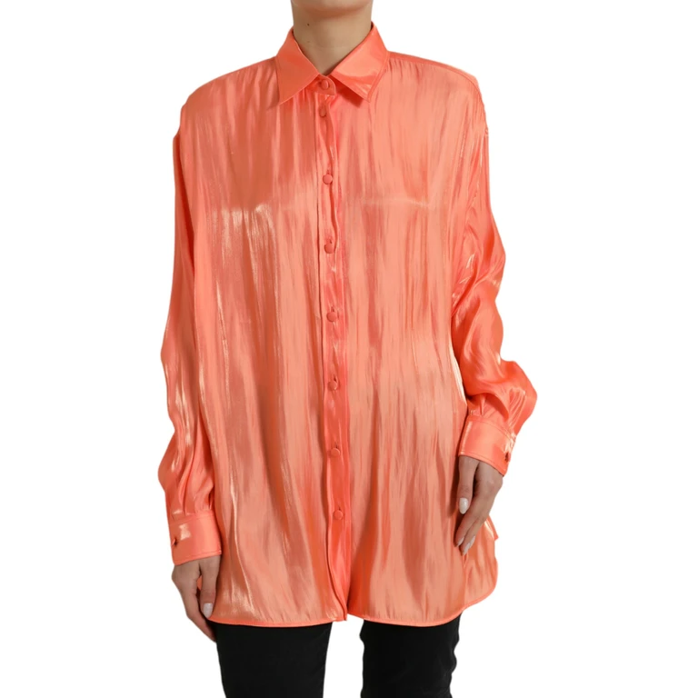 Dolce & Gabbana Peach Long Sleeve Button Down Blouse Top Coral Polyester - Women