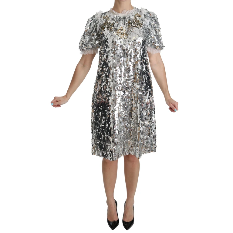 Silver Sequined Crystal Shift Gown Dress Polyester - Women