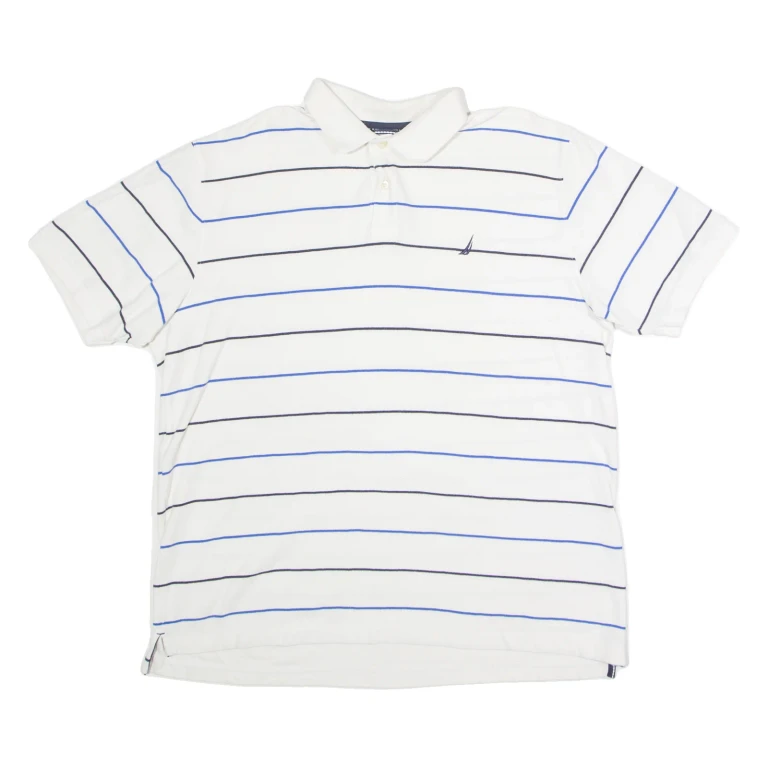 NAUTICA Mens Polo Shirt White Striped XL