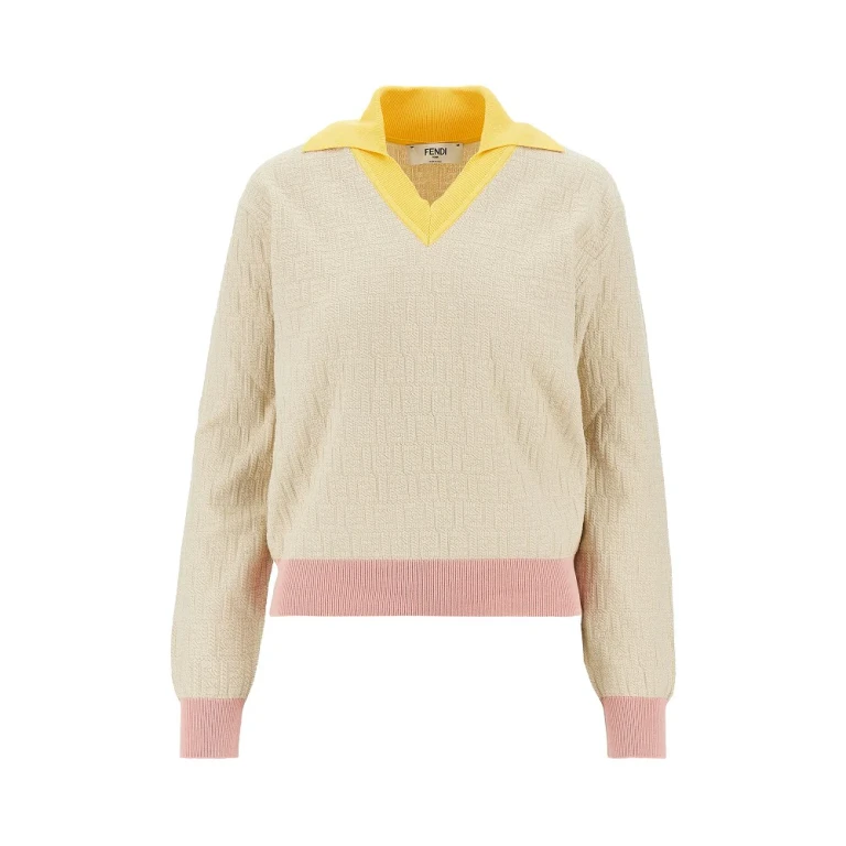 FENDI Cotton and silk crewneck Sweater with FF Motif Female 38