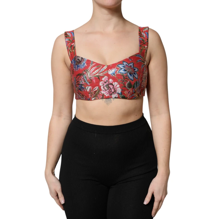 Dolce & Gabbana Red Floral Brocade Cropped Bustier Corset Top - Women