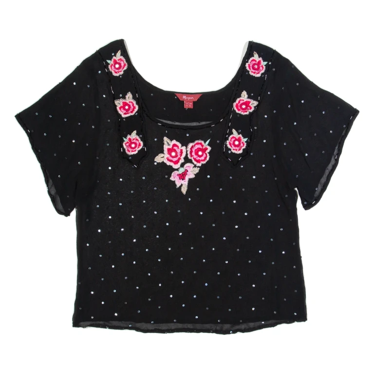 MONSOON Sheer Womens Blouse Black UK 12