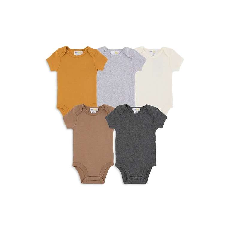 Boys' Solid Cotton Bodysuit, 5 Pack - Baby