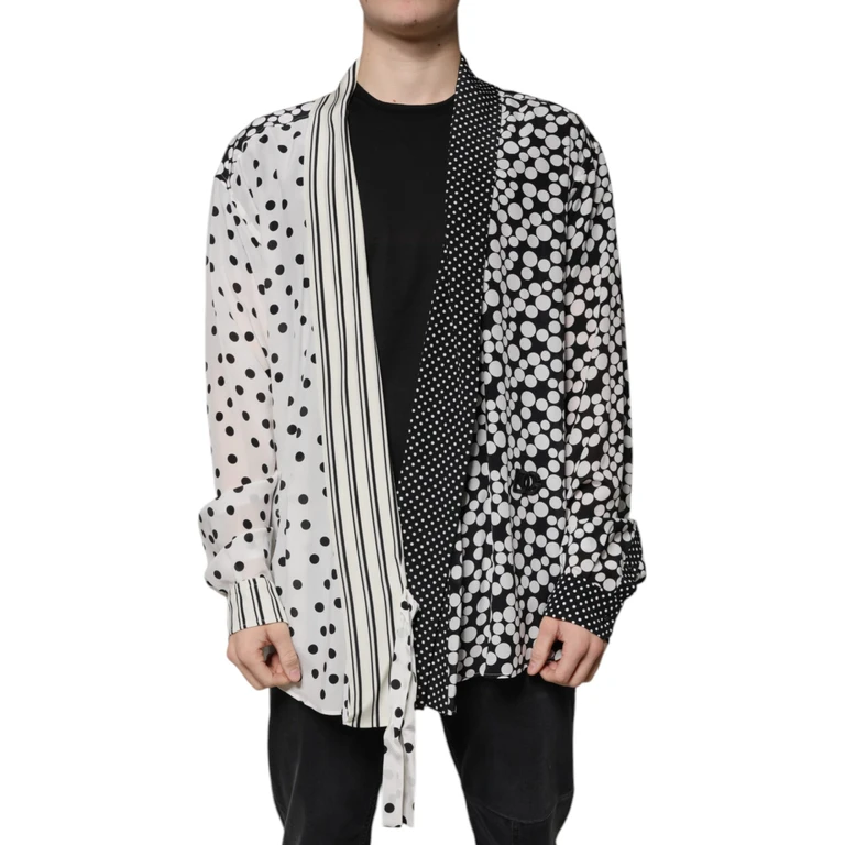 Dolce & Gabbana Black White Polka Dots Silk Men Casual Shirt And - Men