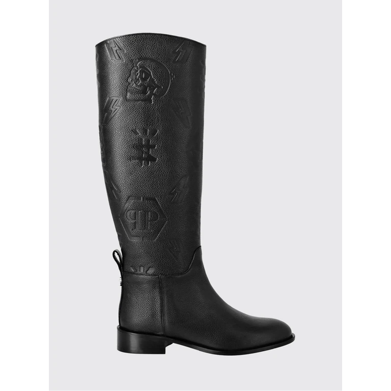 Knee-High Boots in Grained Leather with Embossed Hexagon Logo (LADSWSE0908PLE010N02)