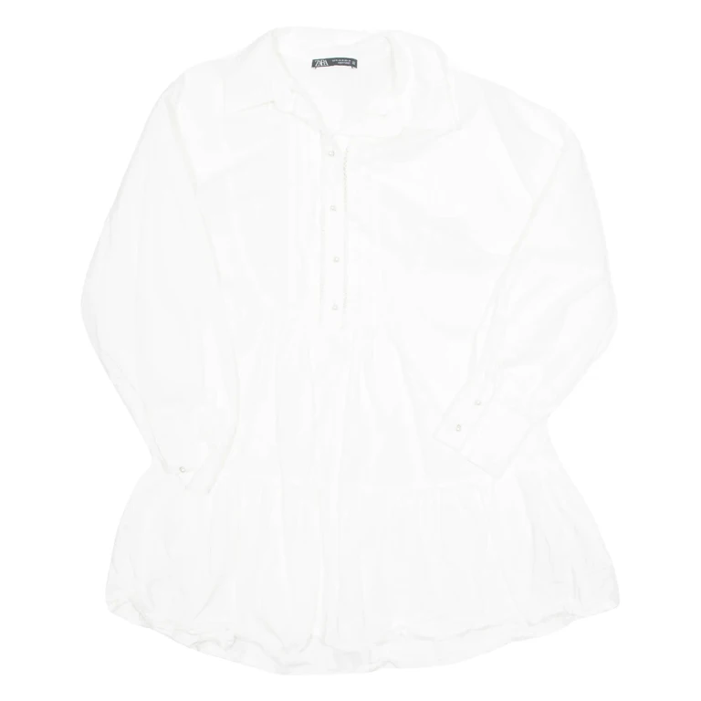 ZARA Womens Shirt Dress White Long Sleeve Knee Length XS
