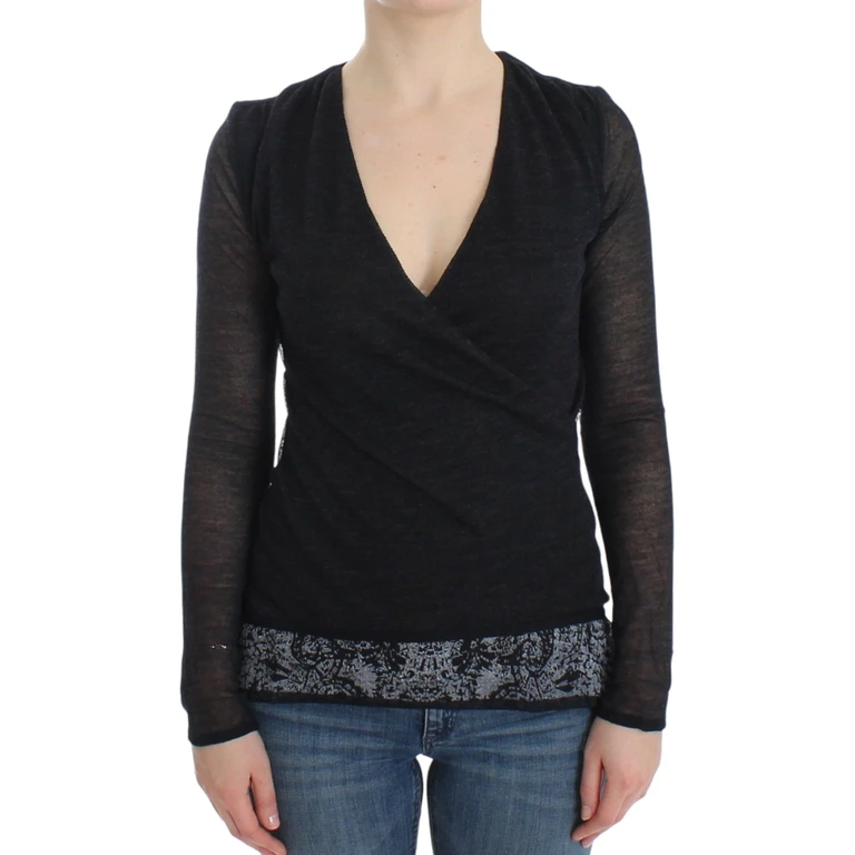 Ermanno Scervino Black Wool Blend Stretch Long Sleeve Sweater Rayon Clothing - Women