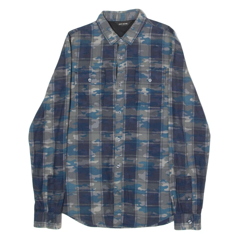 DKNY Mens Shirt Blue Camouflage Long Sleeve S