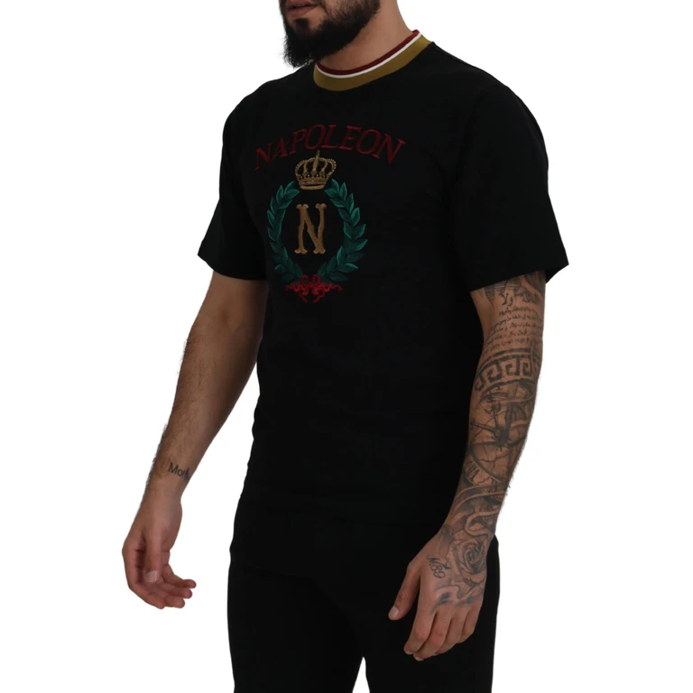Dolce & Gabbana Black Cotton Embroidered Crewneck T-Shirt - Men