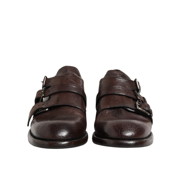 Dolce & Gabbana Brown Leather Monk Strap Formal Derby Shoes Horse - Men
