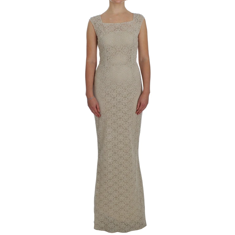 Beige Ricamo Cutout Cotton Sheath Dress - Women