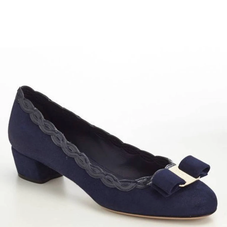 Ferragamo Vara Bow Suede Pumps, Size 7 C