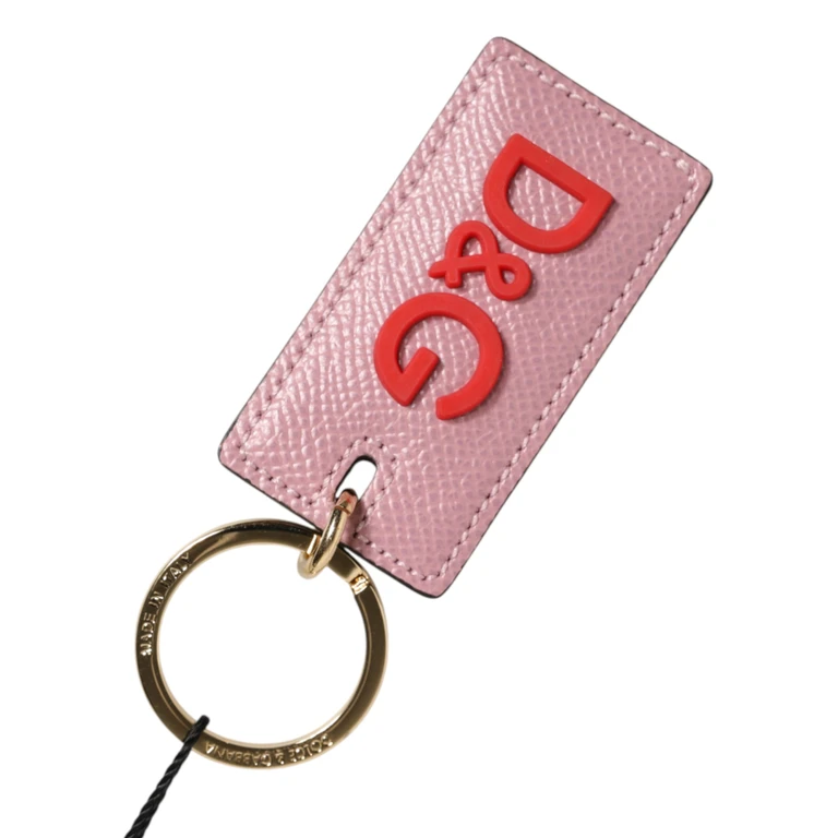 Dolce & Gabbana Pink Calf Leather Logo Metal Ring Men Keychain Keyring 100lf - Unisex