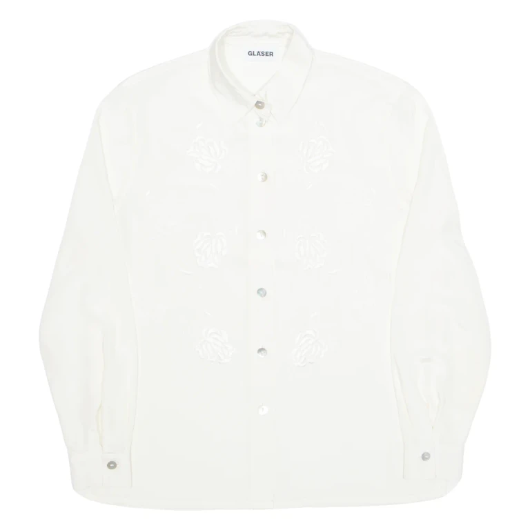 GLASER Womens Shirt Cream Collared Long Sleeve Floral M