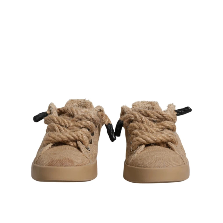 Dolce & Gabbana Brown Jute Fabric Low Top Men Sneakers Shoes - Men