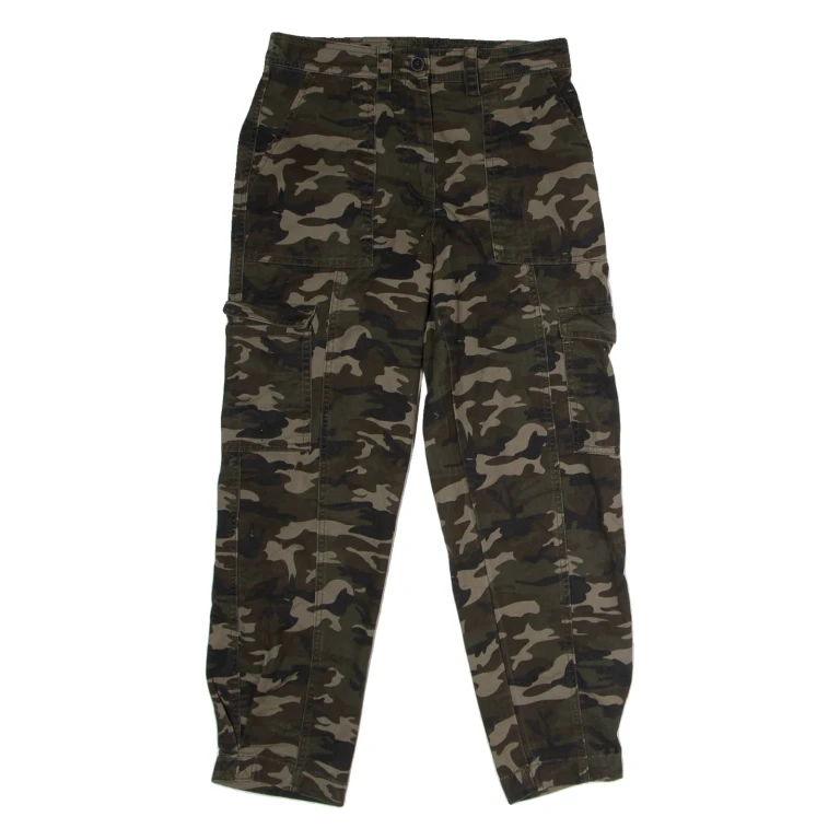 AMISU Camouflage Cargo Womens Twill Trousers Green Regular Straight W30 L26