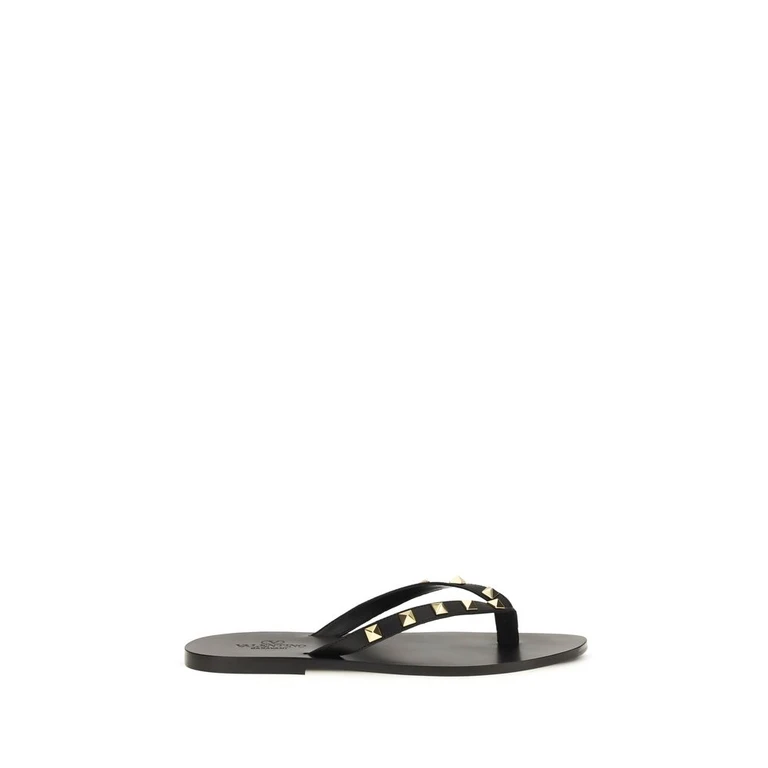 Valentino Garavani Black Calf Leather Bos Taurus Flip-Flop Sandals - Men