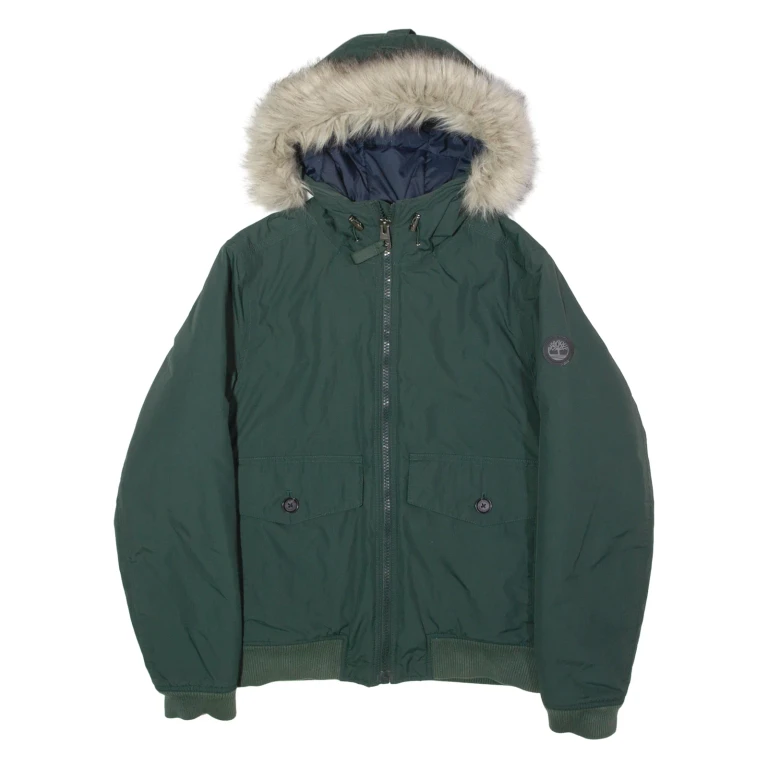 TIMBERLAND Mens Parka Jacket Green Nylon Hooded S