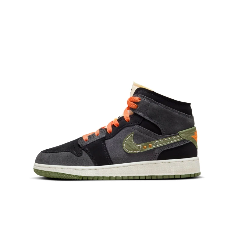 Grade School Retro 1 Mid Se 'Craft Anthracite Light Olive Gs' Sneakers