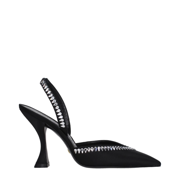 Black Satin Stiletto Heel Sandals - Women