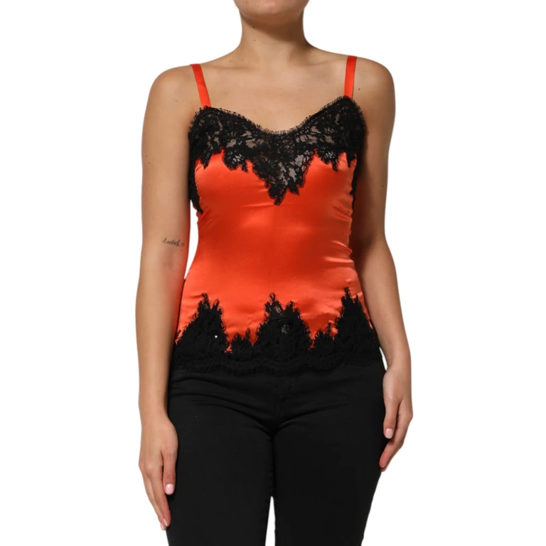 Dolce & Gabbana Red Black Lace Trim Silk Sleeveless Tank Top And Cotton Elastane Nylon - Women