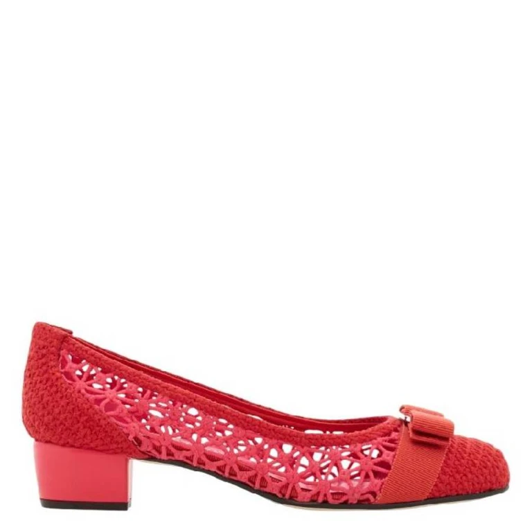 Ferragamo Vara Bow Crochet Pumps, Size 7 C