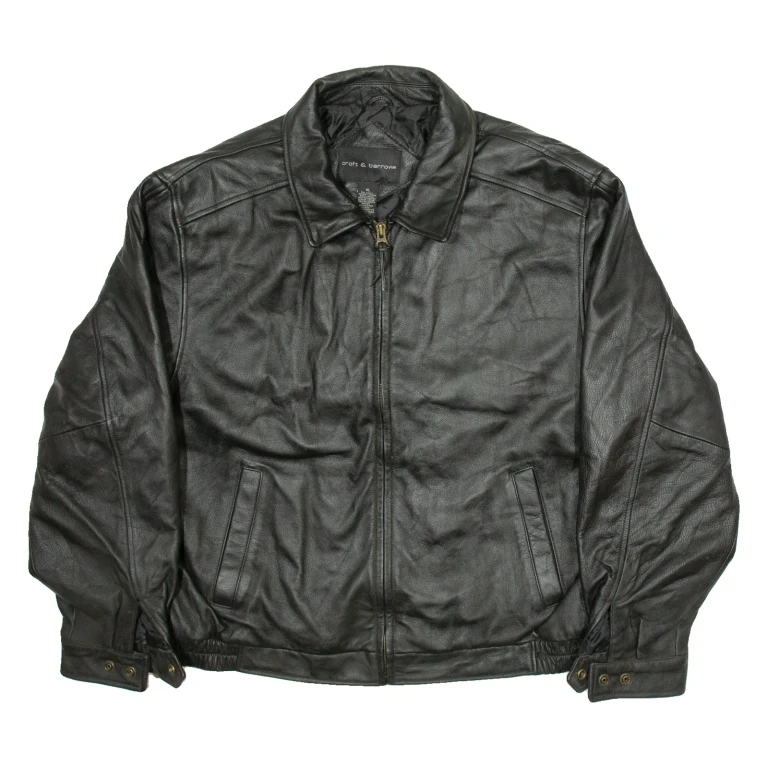 CROFT & BARROW Mens Biker Jacket Black Leather XL