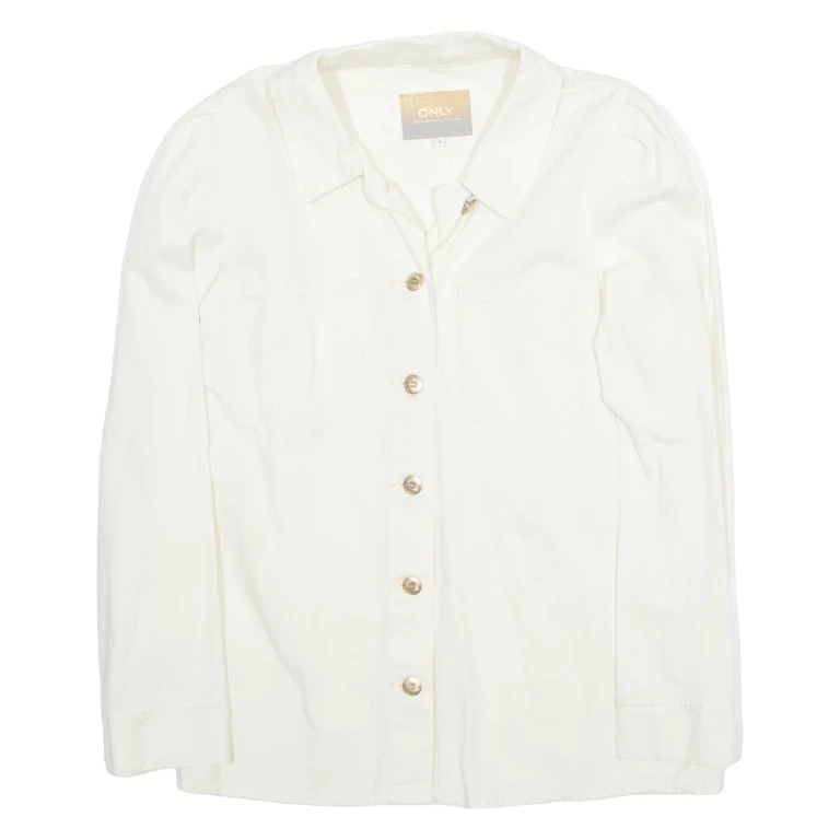 ONLY Womens Shirt Beige Collared Long Sleeve S